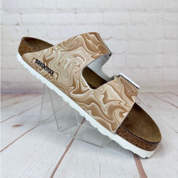 Birkenstock Arizona Birko Flor Marbletwirl Beige/Tan Sandals M Size 7/W Size 9 - Picture 2 of 10